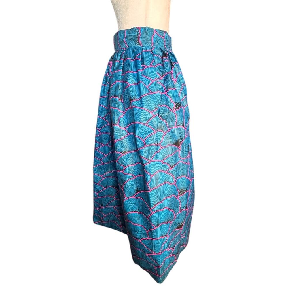 Melmikay’s Blue Pink African Ankara Floral Print Flowing Midi Skirt High Waist - Picture 5 of 9